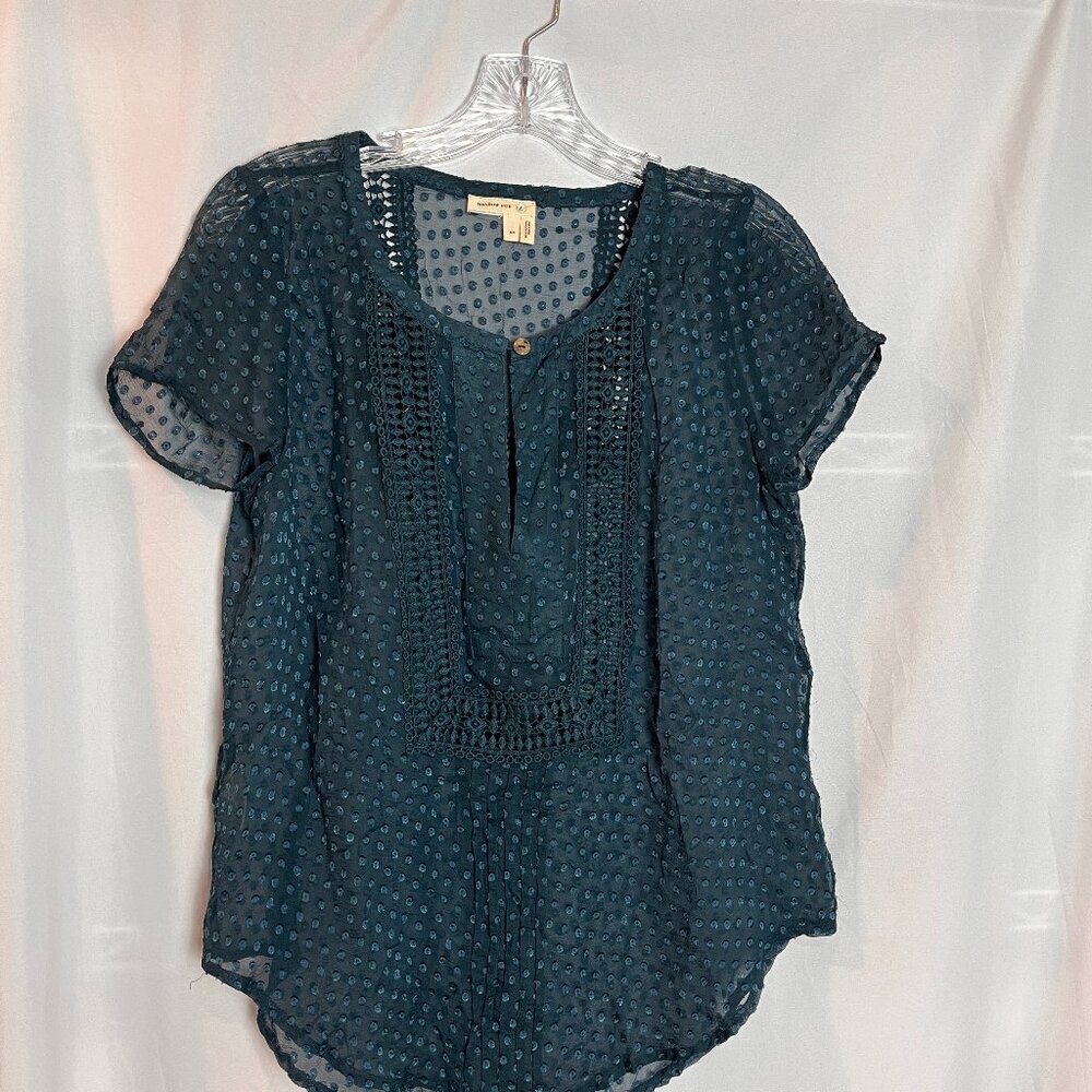 Women's Teal Blue Sheer short slv Meadow Rue Top Size XS